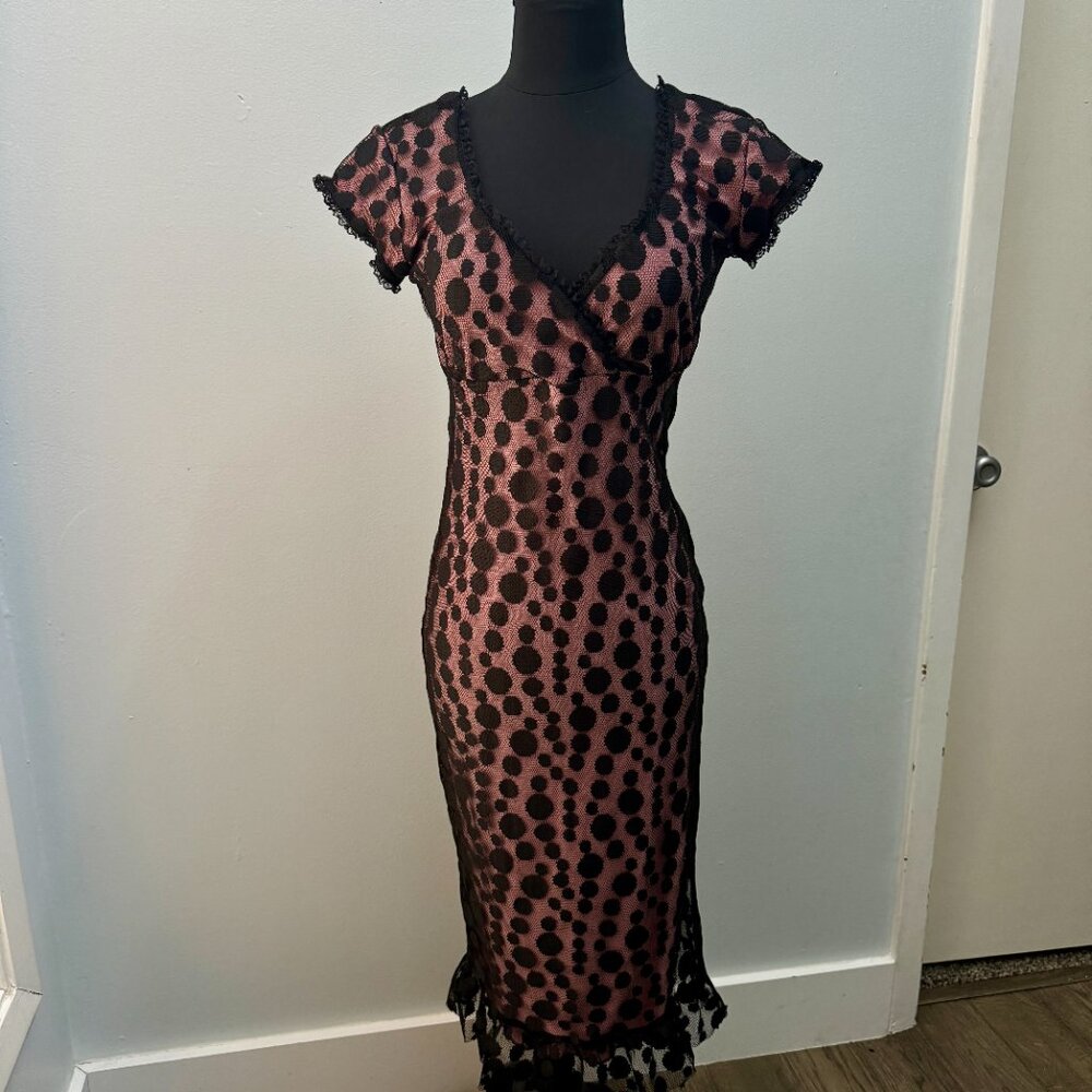 Switchblade Stiletto Annabelle Wiggle Dress Small PinUp Polka Dot Pink Black